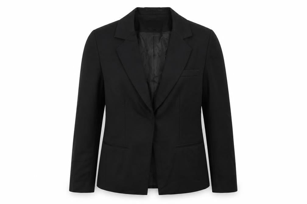 Front view of Limited Collection women’s black jacket blazer, size UK 14, snap