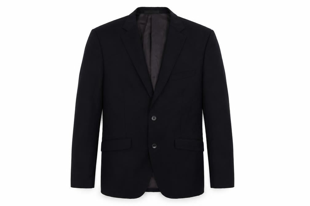 Front view of Frank Tailor men’s blue wool jacket suit jacket, size 42, regular