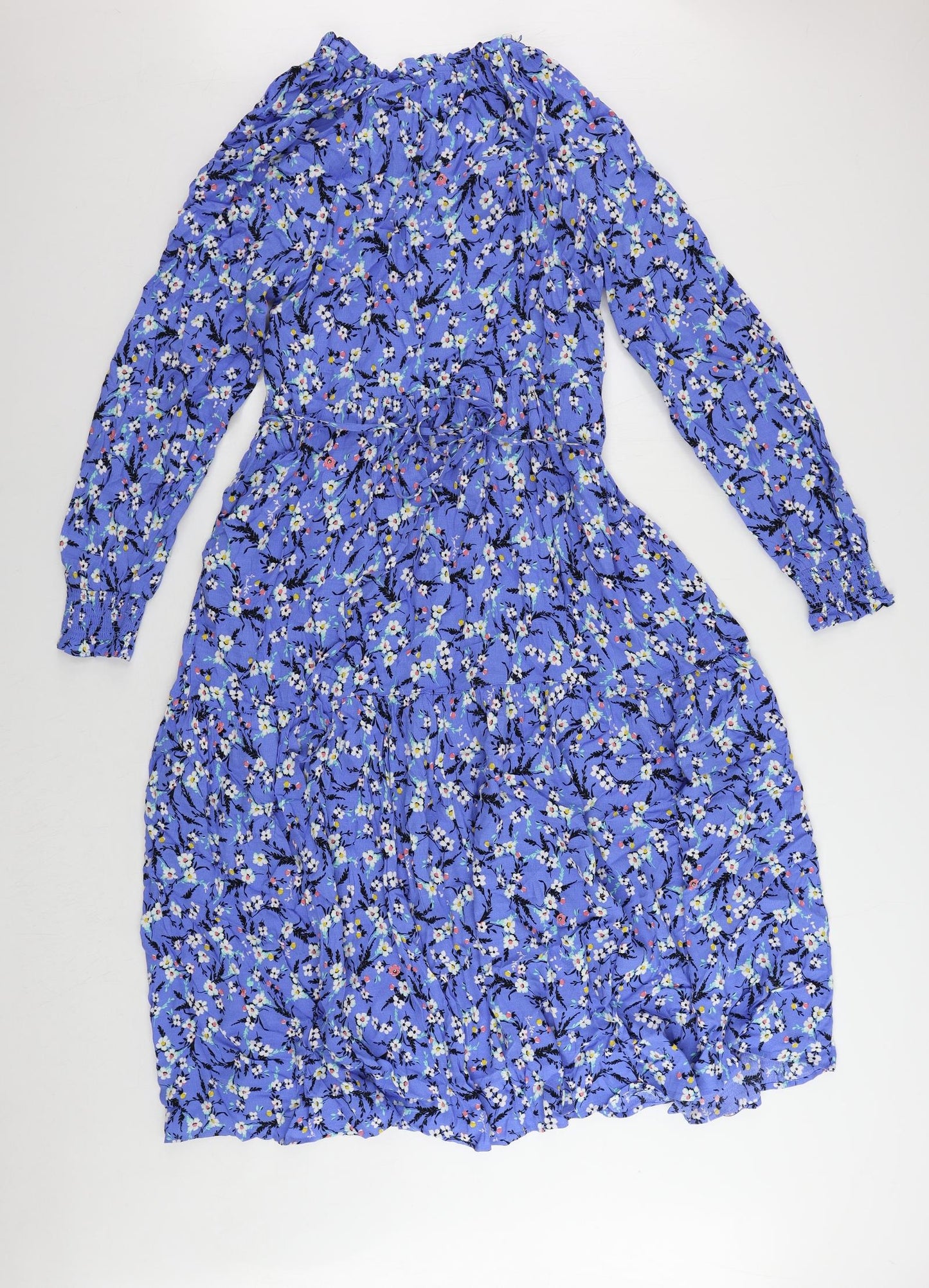 Marks and Spencer Womens Blue Floral Viscose A-Line Size 12 V-Neck Pullover