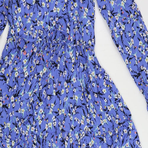 Marks and Spencer Womens Blue Floral Viscose A-Line Size 12 V-Neck Pullover