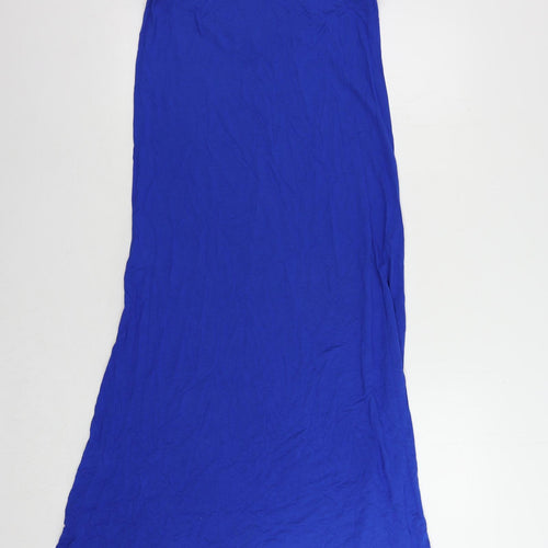 Marks and Spencer Womens Blue Viscose Slip Dress Size 10 Scoop Neck Pullover