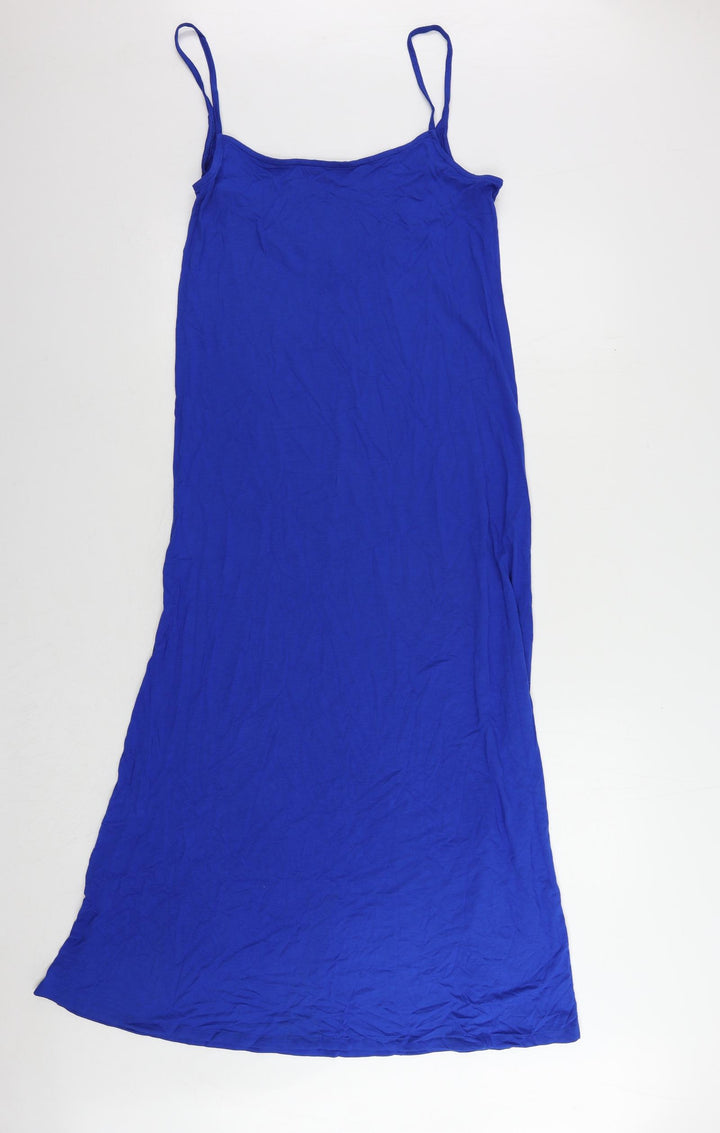 Marks and Spencer Womens Blue Viscose Slip Dress Size 10 Scoop Neck Pullover