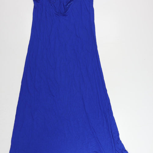 Marks and Spencer Womens Blue Viscose Slip Dress Size 10 Scoop Neck Pullover
