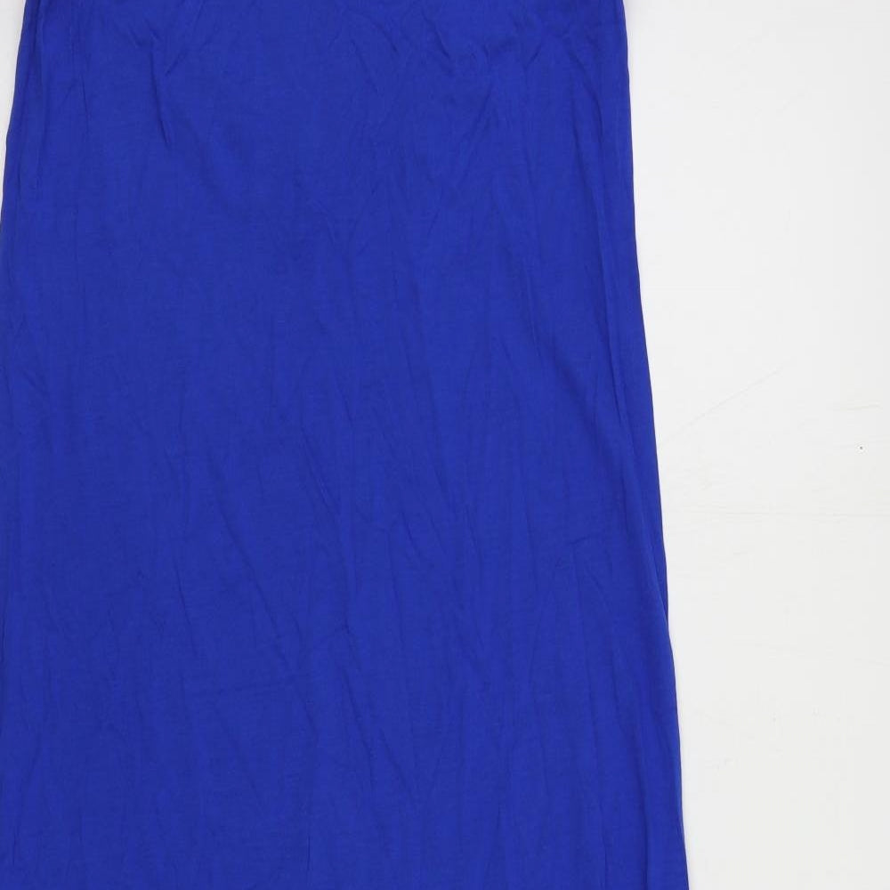 Marks and Spencer Womens Blue Viscose Slip Dress Size 10 Scoop Neck Pullover