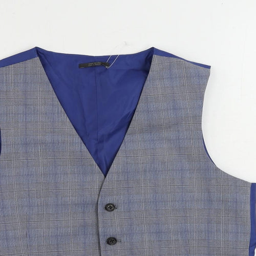 Marks and Spencer Mens Blue Plaid Polyester Jacket Suit Trousers Size 38 Regular