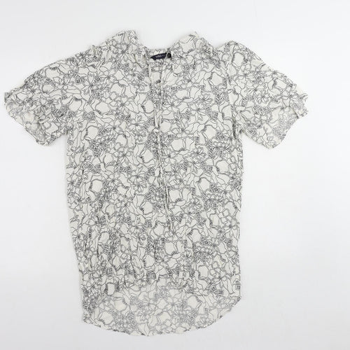 Marks and Spencer Womens White Floral Viscose Basic Blouse Size 12 V-Neck