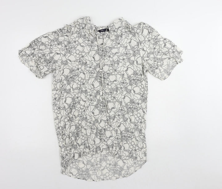 Marks and Spencer Womens White Floral Viscose Basic Blouse Size 12 V-Neck