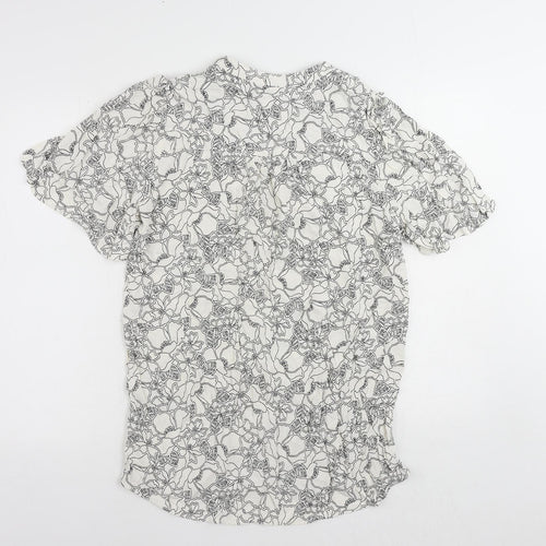 Marks and Spencer Womens White Floral Viscose Basic Blouse Size 12 V-Neck