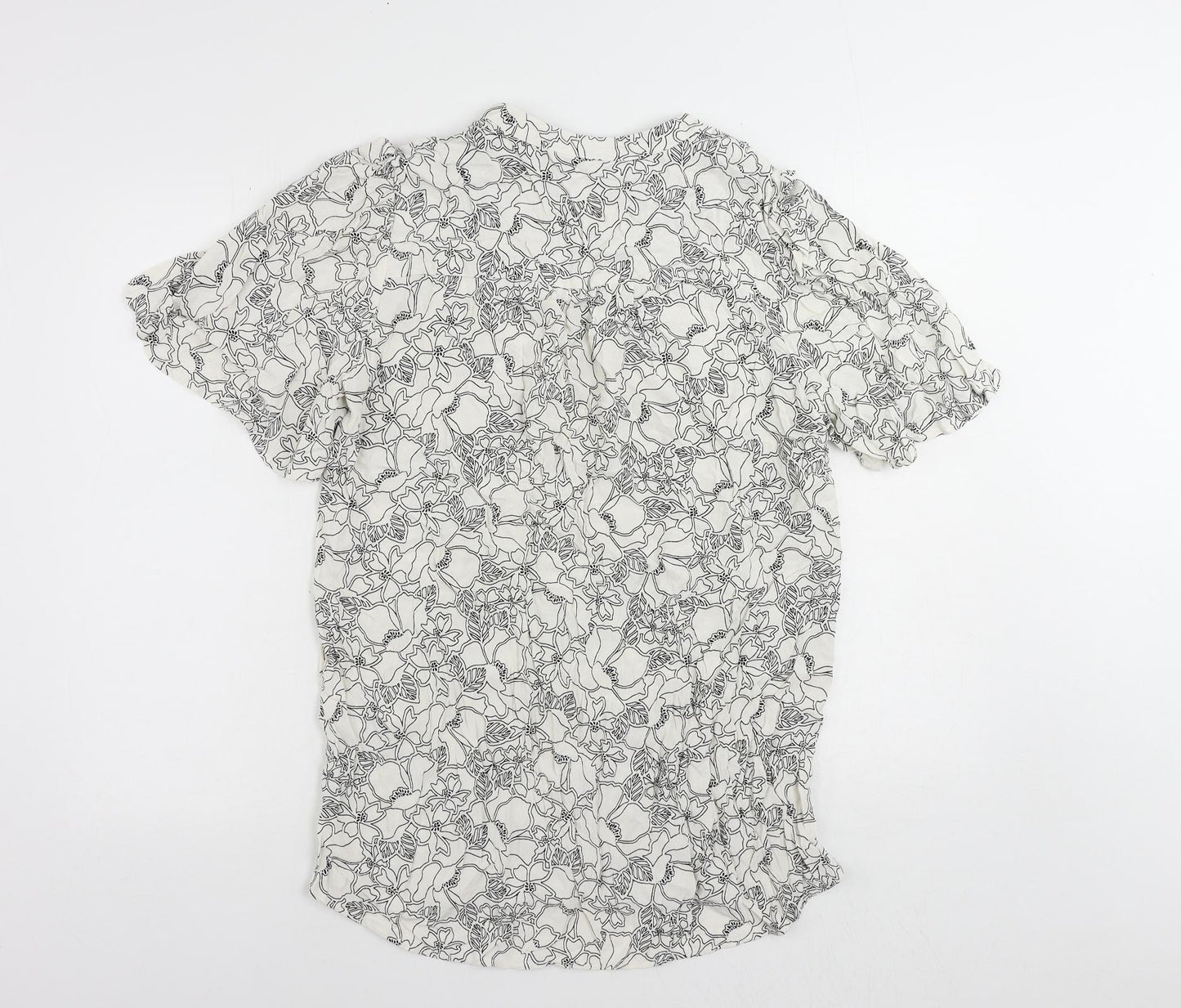 Marks and Spencer Womens White Floral Viscose Basic Blouse Size 12 V-Neck