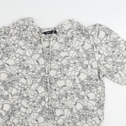Marks and Spencer Womens White Floral Viscose Basic Blouse Size 12 V-Neck