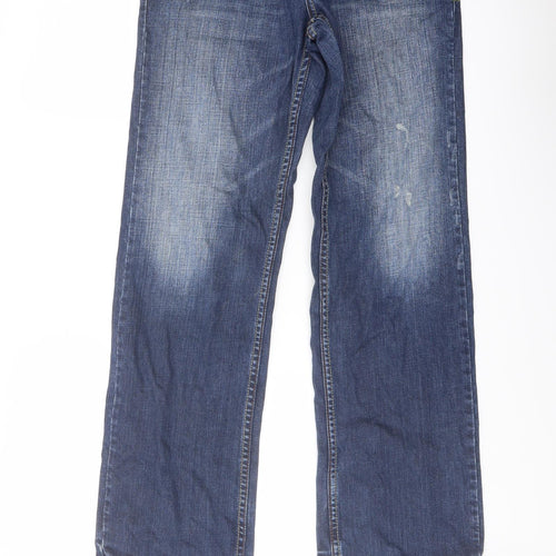 Johnnie Mens Blue Cotton Straight Jeans Size 30 in L30 in Regular Button