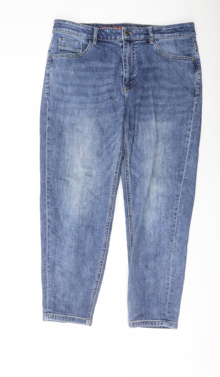 Yishion Womens Blue Cotton Mom Jeans Size 34 in L25 in Regular Button