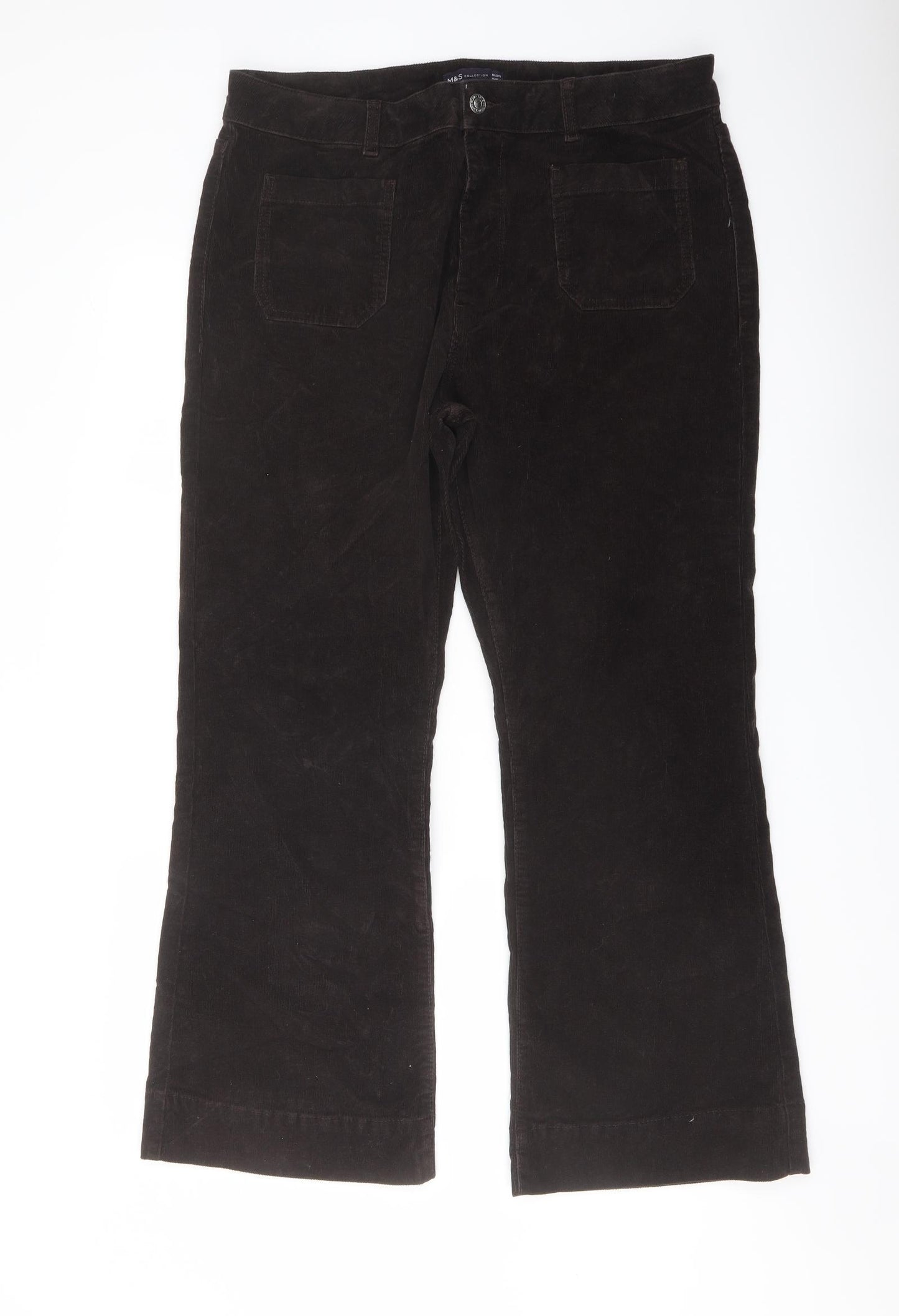 Marks and Spencer Womens Brown Cotton Trousers Size 18 L28 in Regular Button