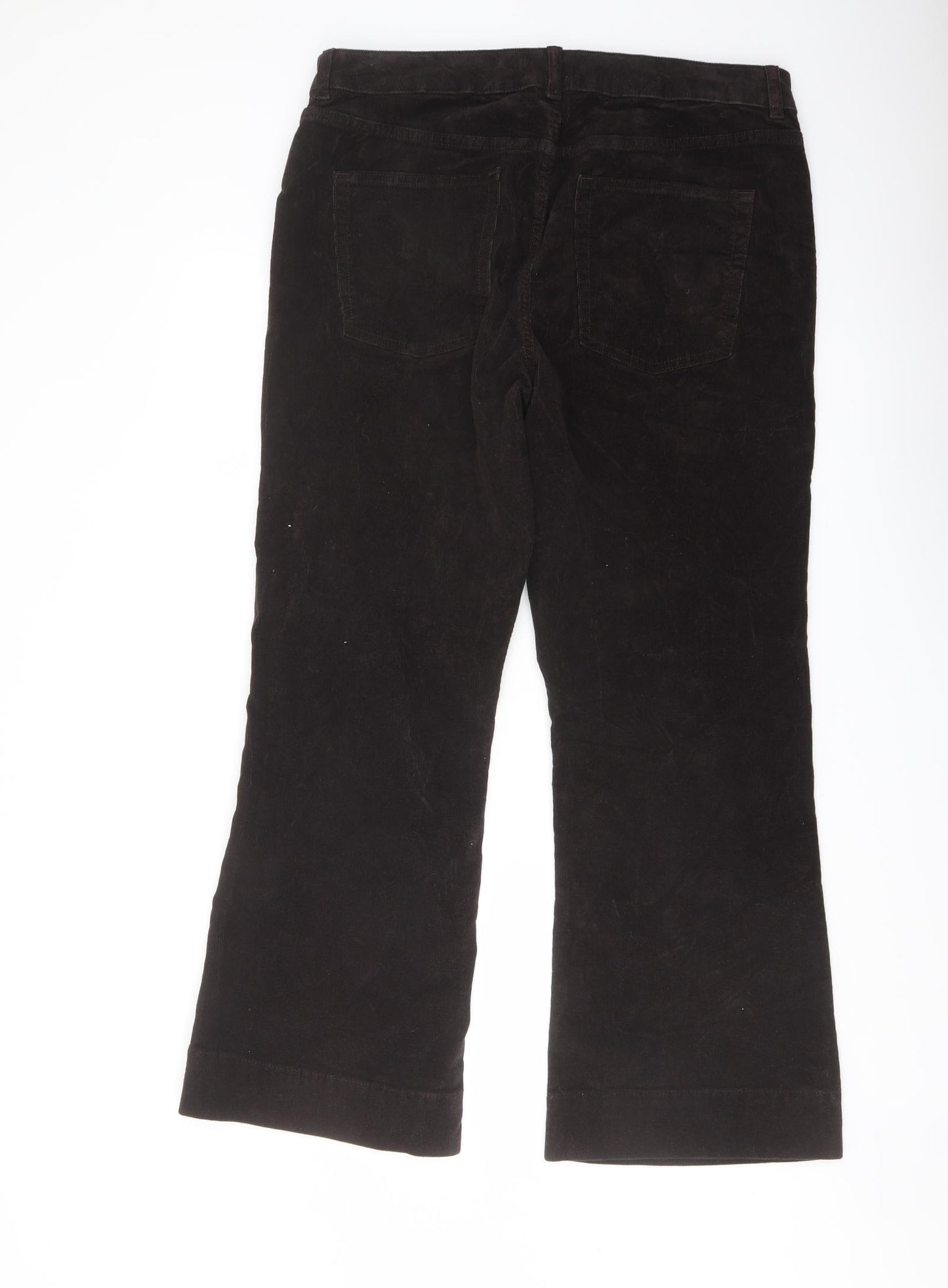 Marks and Spencer Womens Brown Cotton Trousers Size 18 L28 in Regular Button