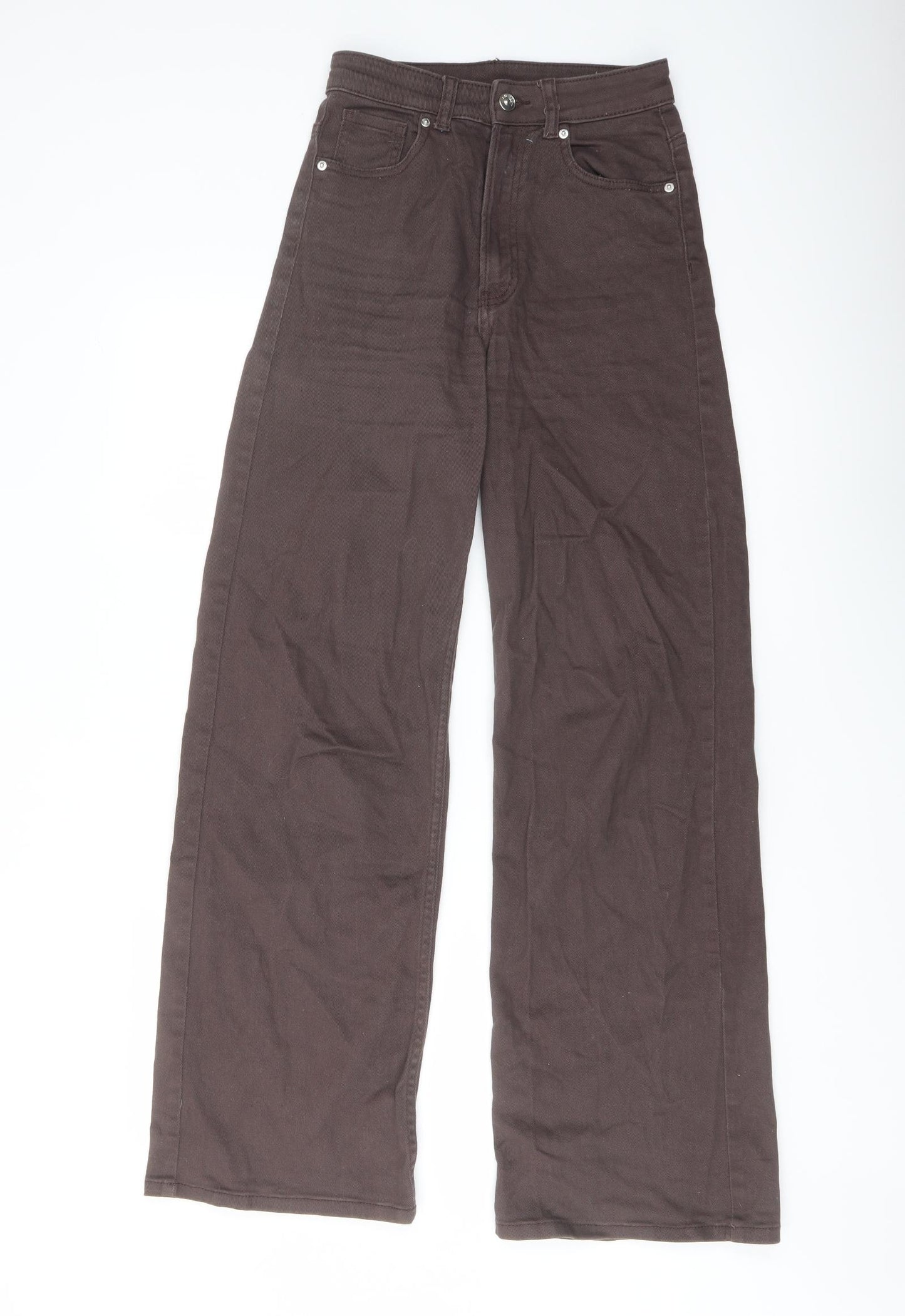 H&M Womens Brown Cotton Wide-Leg Jeans Size 6 L30 in Regular Button