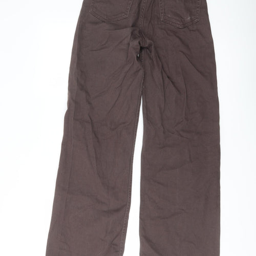 H&M Womens Brown Cotton Wide-Leg Jeans Size 6 L30 in Regular Button