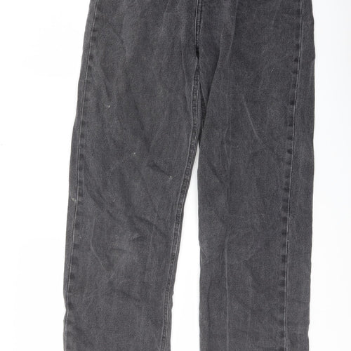 Missguided Womens Grey Cotton Wide-Leg Jeans Size 8 L30 in Regular Button
