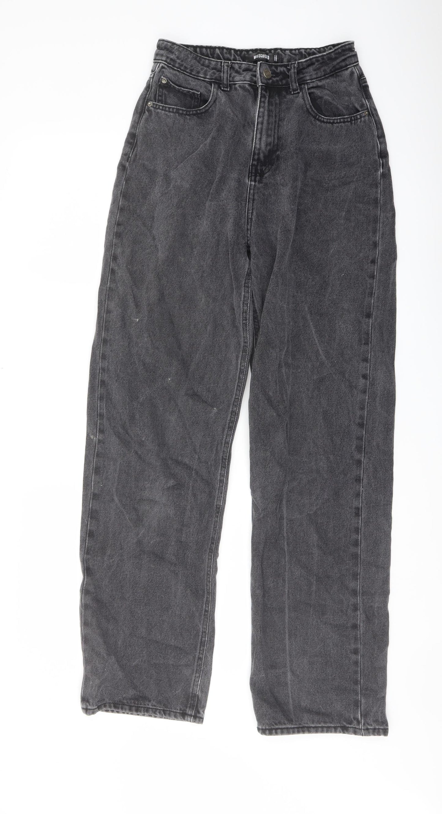 Missguided Womens Grey Cotton Wide-Leg Jeans Size 8 L30 in Regular Button