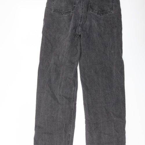 Missguided Womens Grey Cotton Wide-Leg Jeans Size 8 L30 in Regular Button