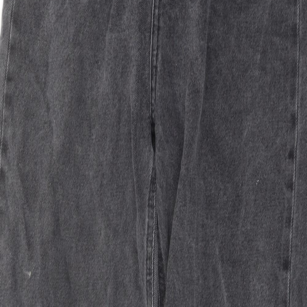 Missguided Womens Grey Cotton Wide-Leg Jeans Size 8 L30 in Regular Button