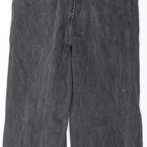 Missguided Womens Grey Cotton Wide-Leg Jeans Size 8 L30 in Regular Button