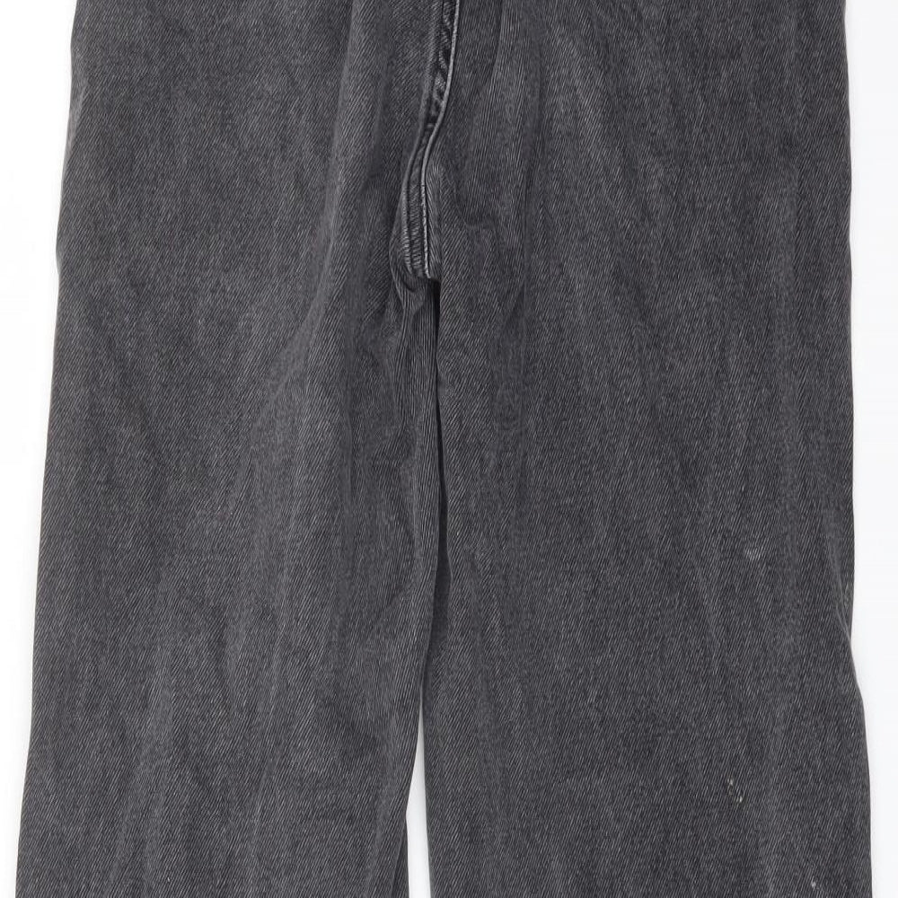 Missguided Womens Grey Cotton Wide-Leg Jeans Size 8 L30 in Regular Button