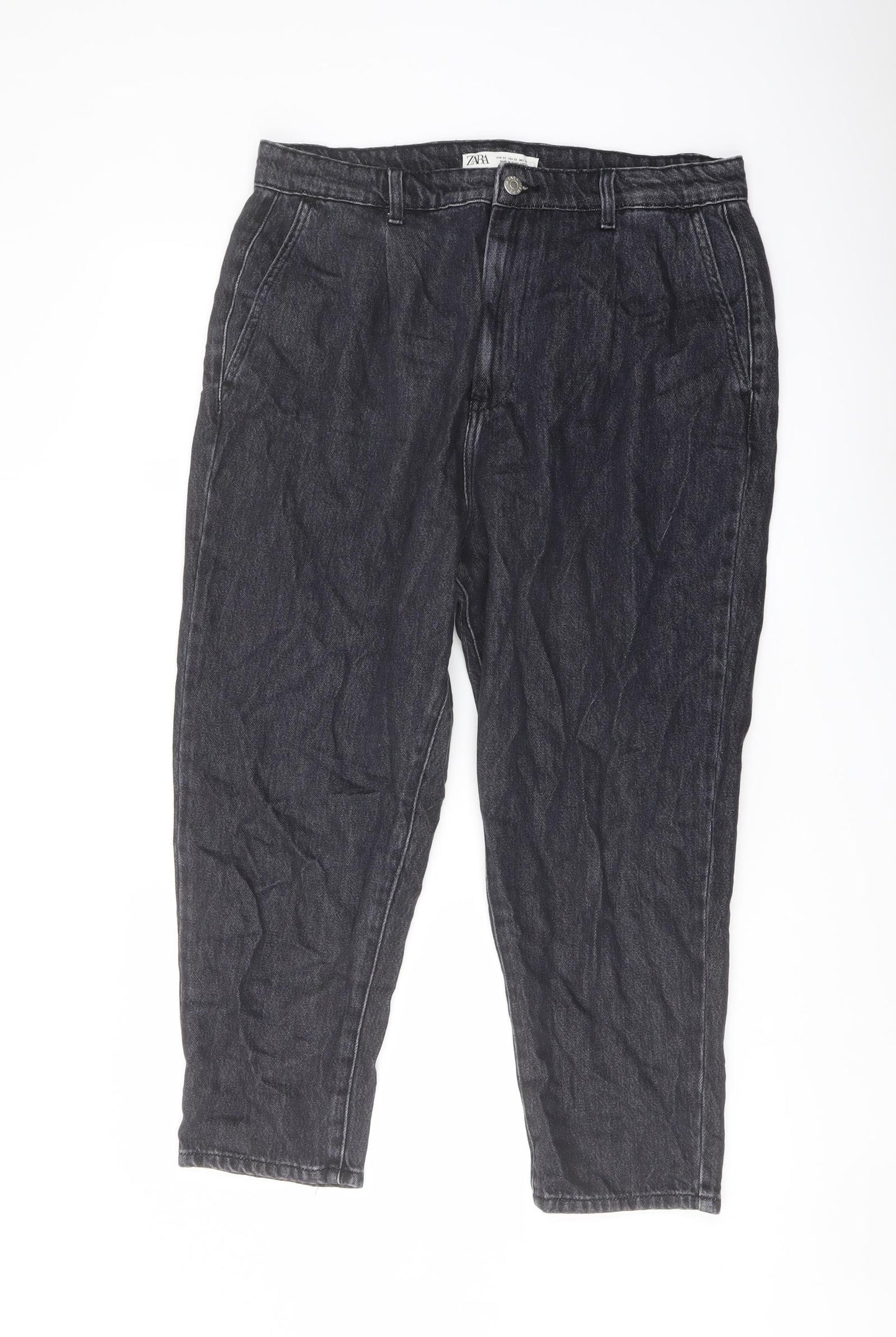 Zara Womens Grey Cotton Mom Jeans Size 14 L23 in Regular Button