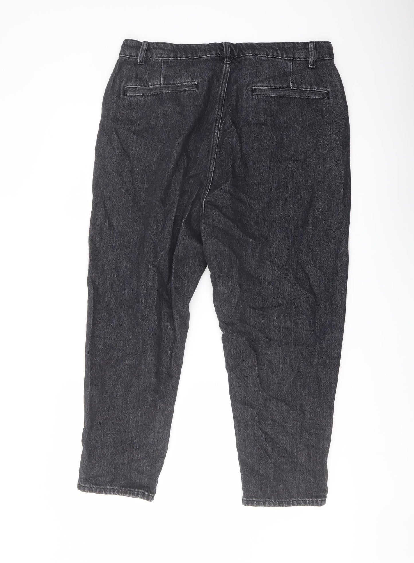Zara Womens Grey Cotton Mom Jeans Size 14 L23 in Regular Button