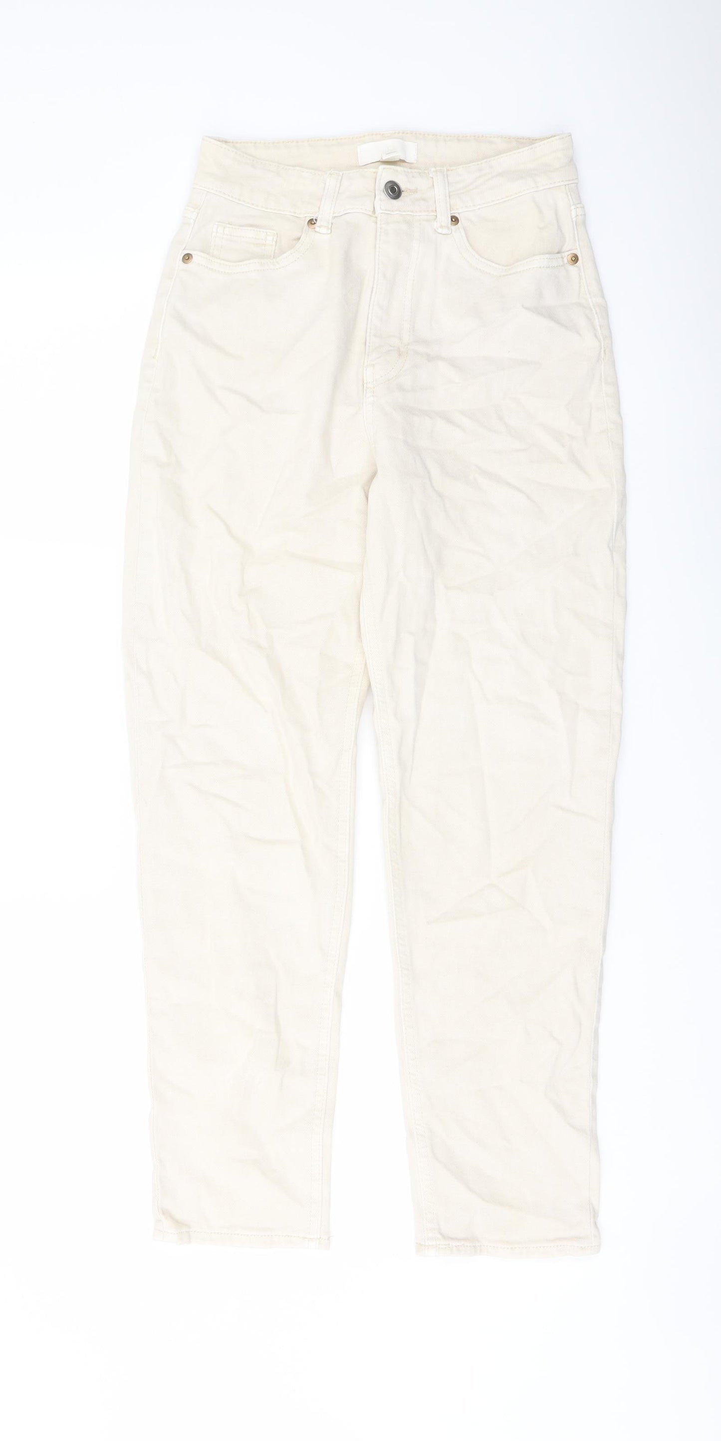 H&M Womens Beige Cotton Skinny Jeans Size 6 L26 in Regular Button
