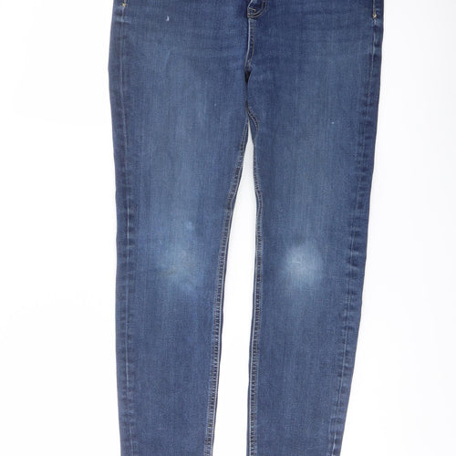 Marks and Spencer Womens Blue Cotton Skinny Jeans Size 12 L26 in Regular Button