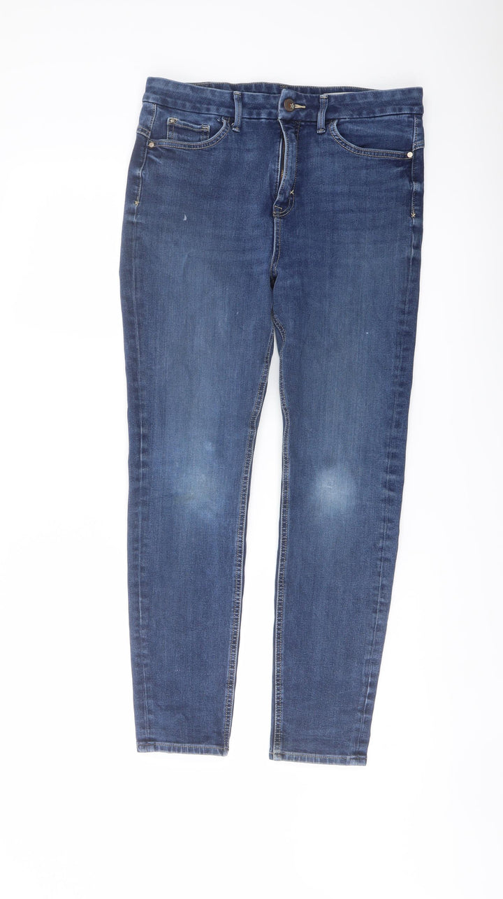 Marks and Spencer Womens Blue Cotton Skinny Jeans Size 12 L26 in Regular Button