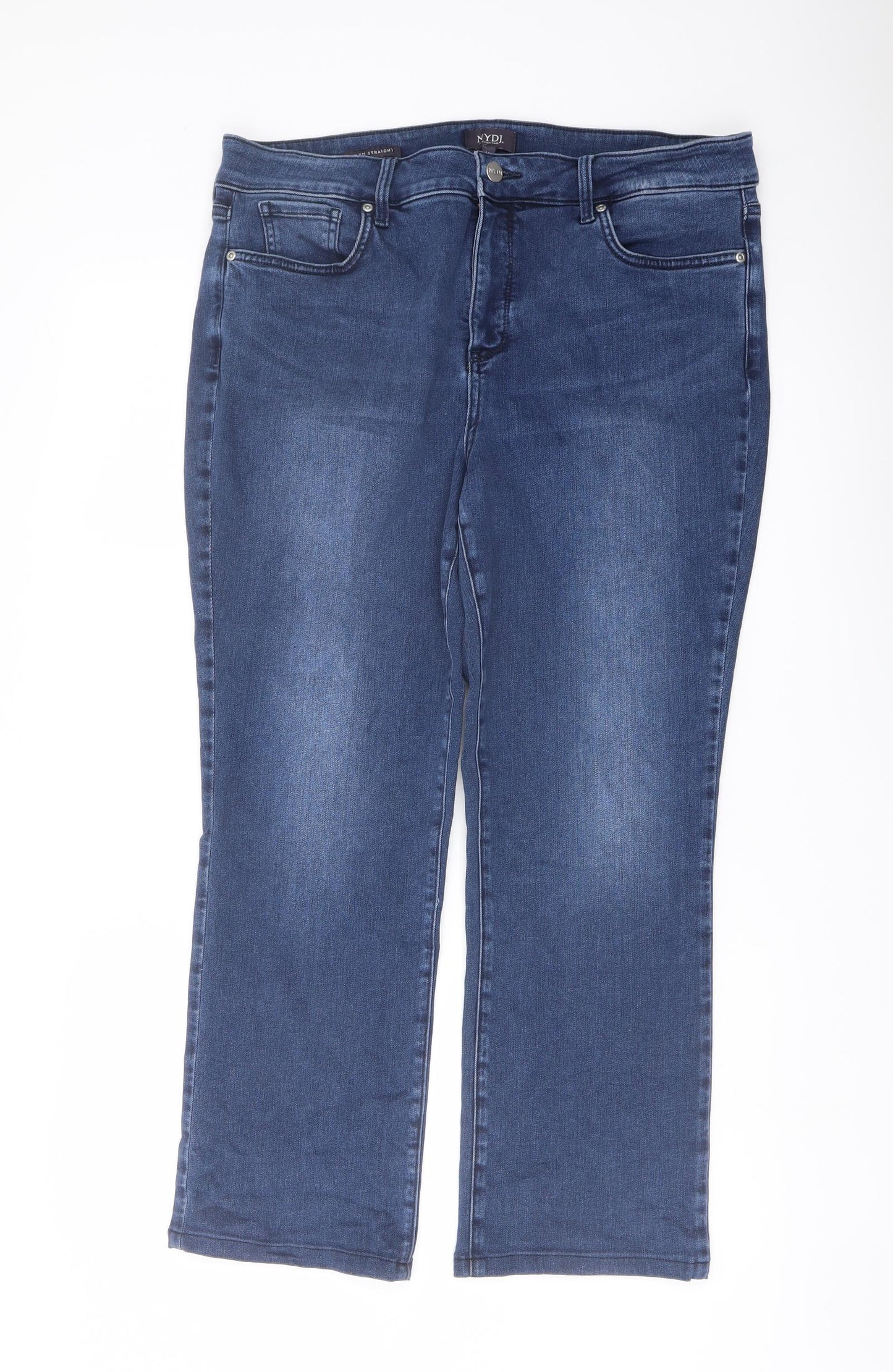NYDJ Womens Blue Cotton Straight Jeans Size 16 L26 in Regular Button