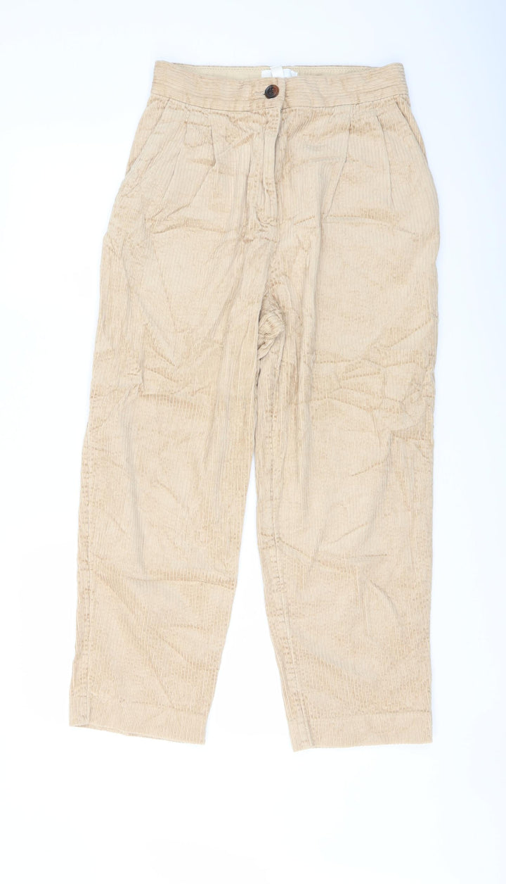 H&M Womens Beige Cotton Chino Trousers Size 10 L25 in Regular Button