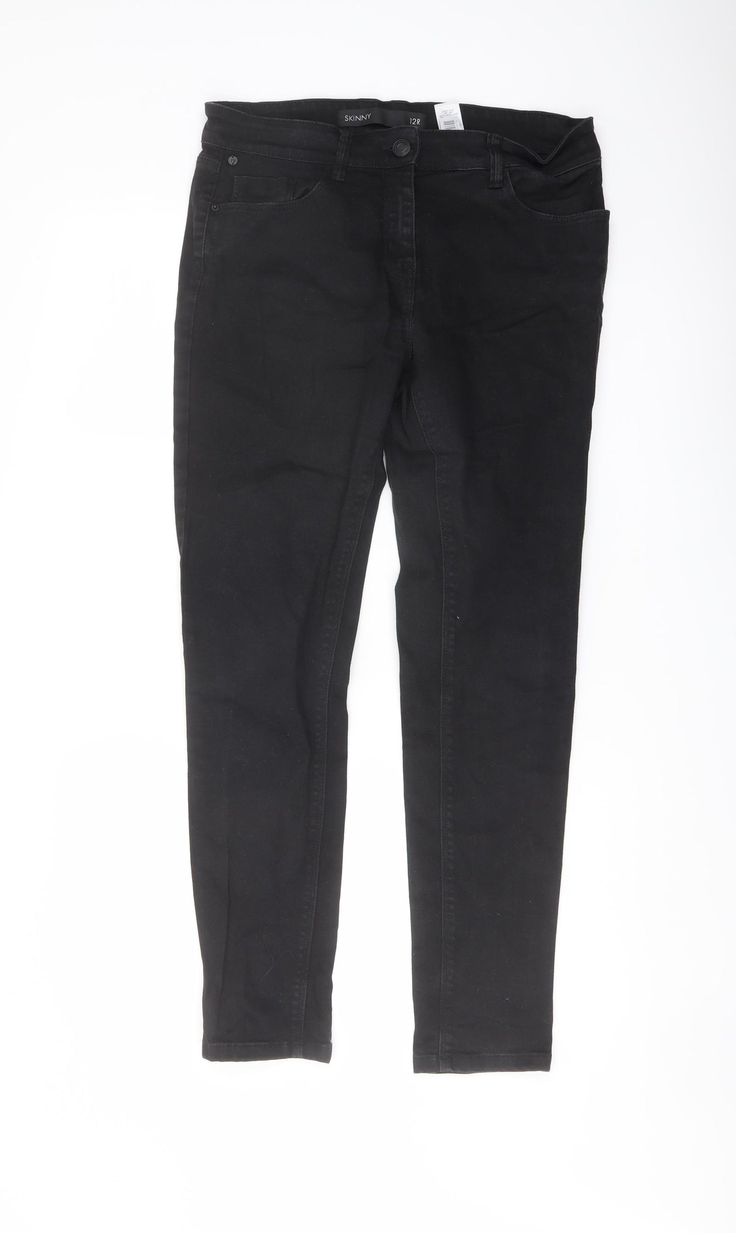 NEXT Womens Black Cotton Skinny Jeans Size 12 L28 in Regular Button