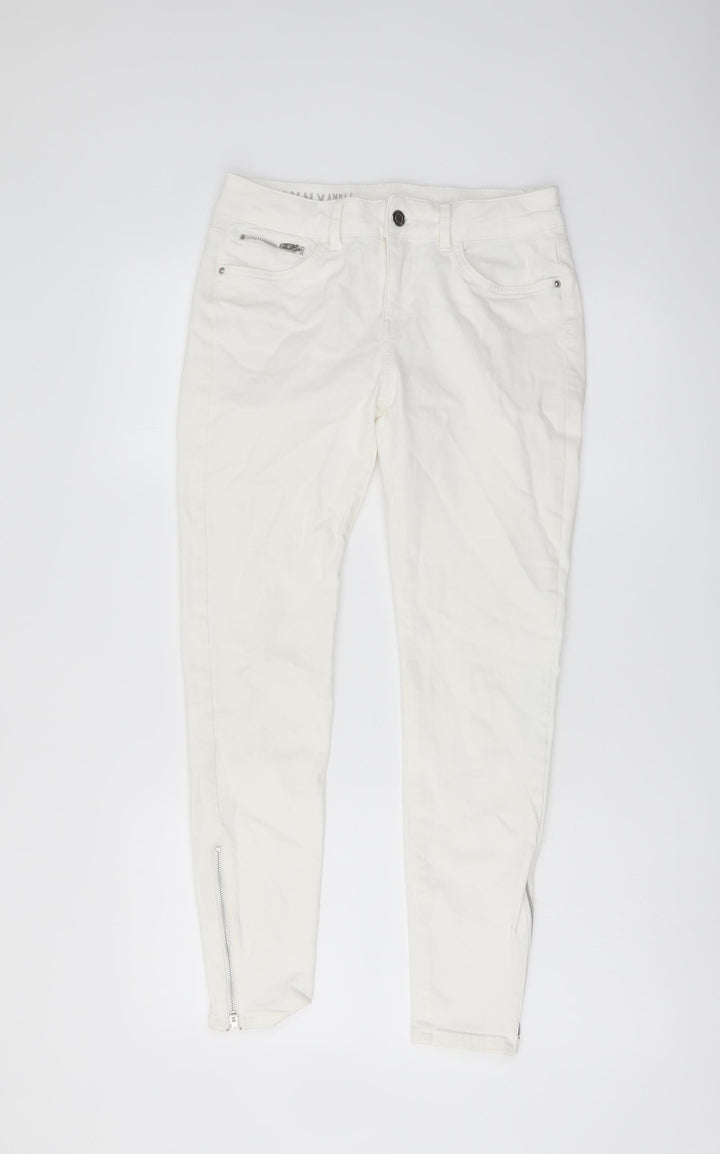 Marks and Spencer Womens Ivory Cotton Skinny Jeans Size 10 L26 in Regular Button