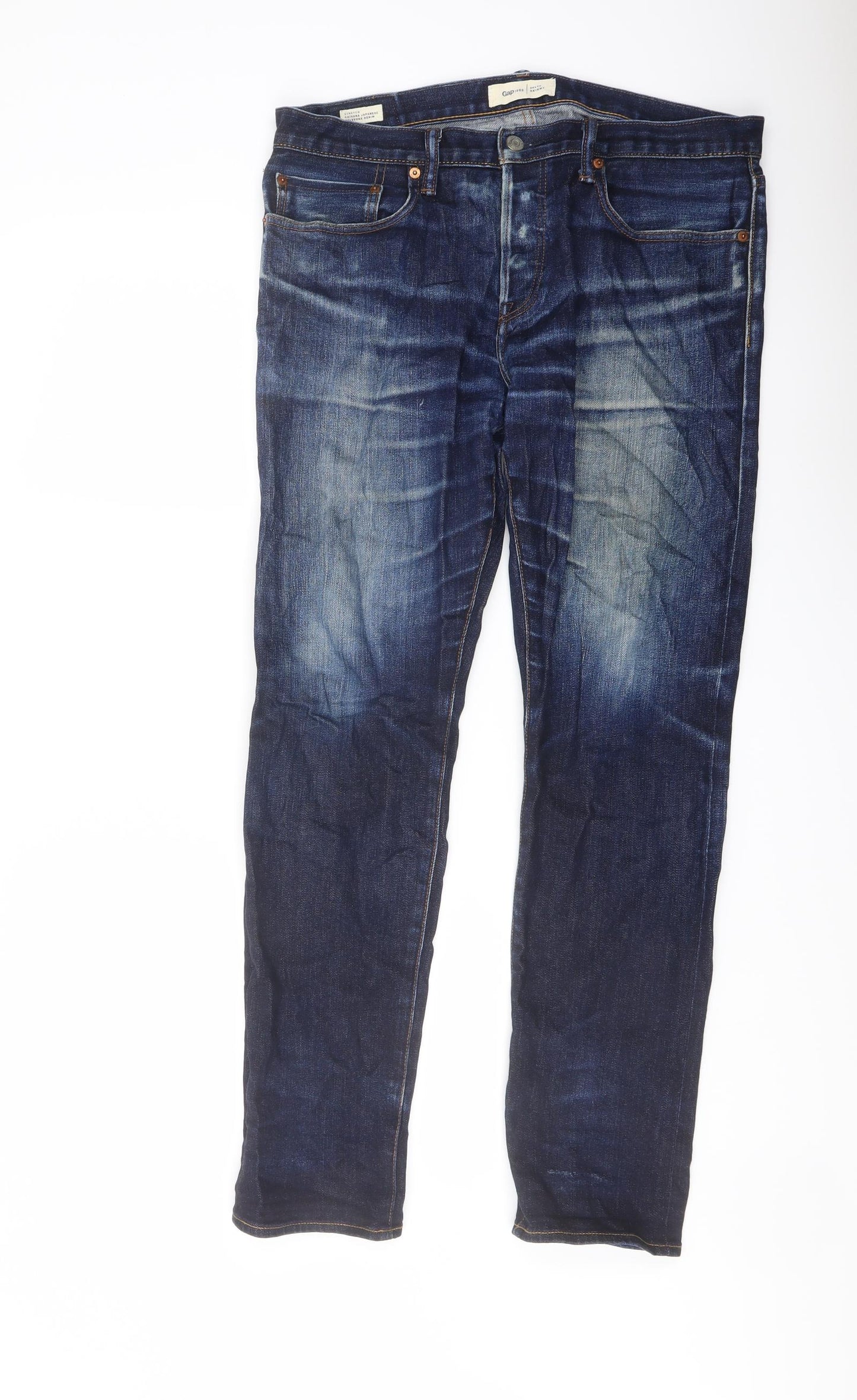 Gap Mens Blue Cotton Skinny Jeans Size 34 in L30 in Regular Button