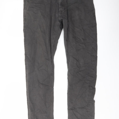 Marks and Spencer Mens Grey Cotton Straight Jeans Size 36 in L31 in Slim Button