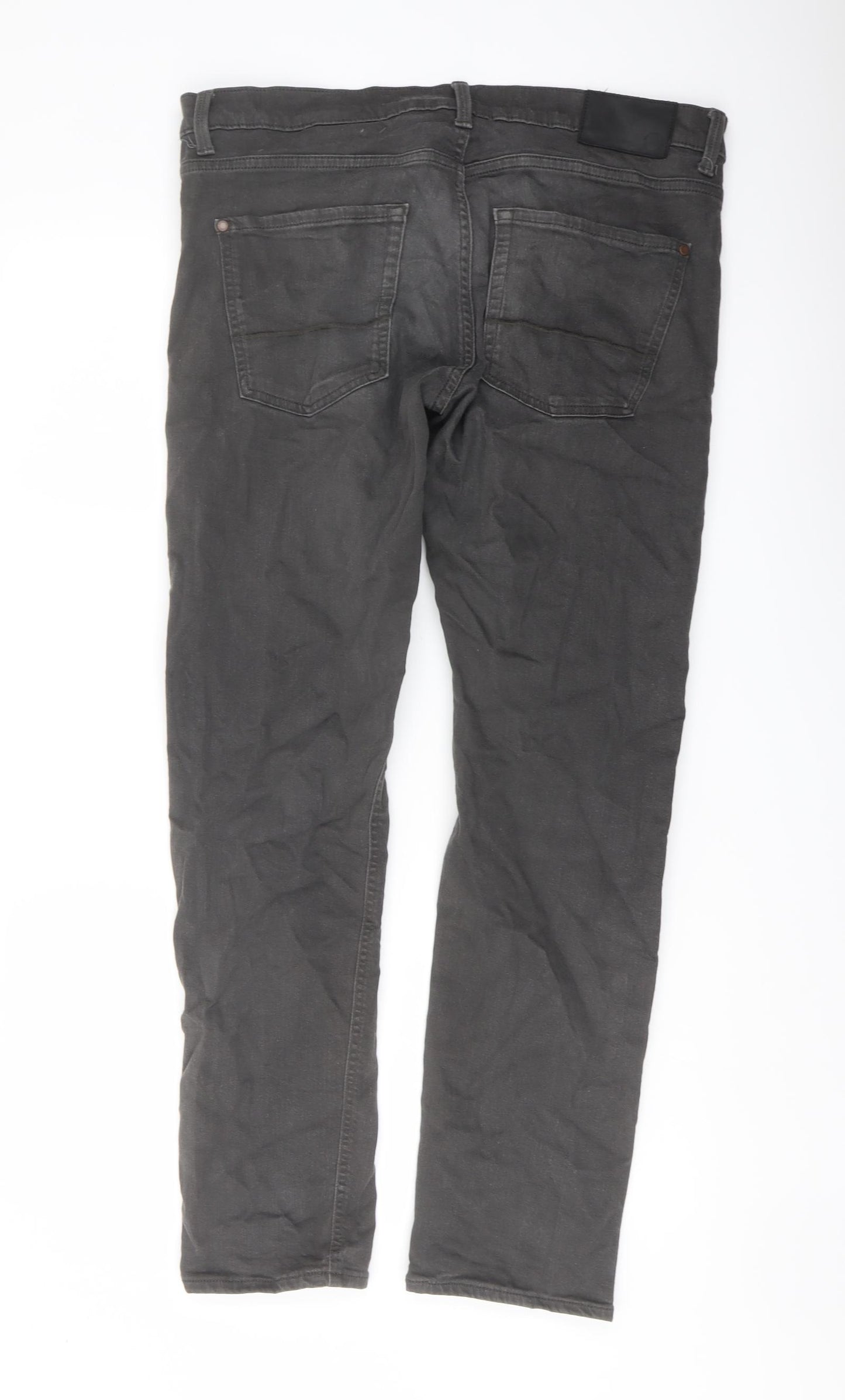 Marks and Spencer Mens Grey Cotton Straight Jeans Size 36 in L31 in Slim Button