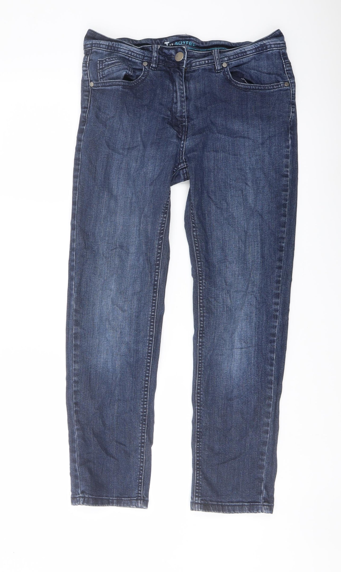 TU Womens Blue Cotton Boyfriend Jeans Size 12 L27 in Regular Button