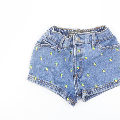 Denim & Co. Girls Blue Geometric Cotton Cut-Off Shorts Size 2-3 Years Regular Snap