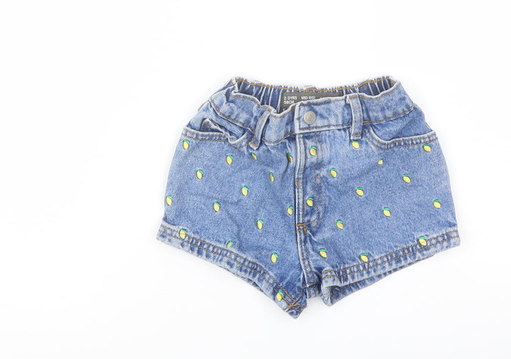 Denim & Co. Girls Blue Geometric Cotton Cut-Off Shorts Size 2-3 Years Regular Snap