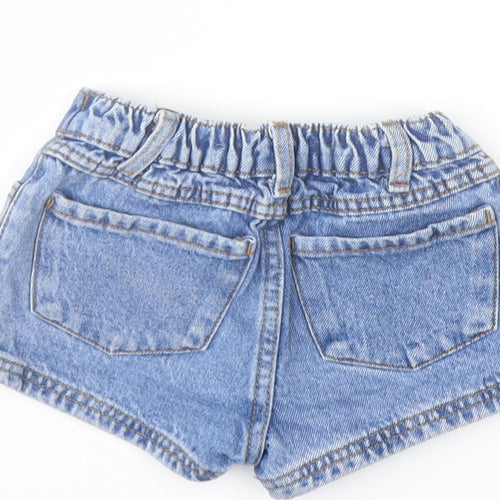 Denim & Co. Girls Blue Geometric Cotton Cut-Off Shorts Size 2-3 Years Regular Snap