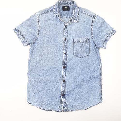 Cedar Wood State Mens Blue Cotton Button-Up Size L Collared Button