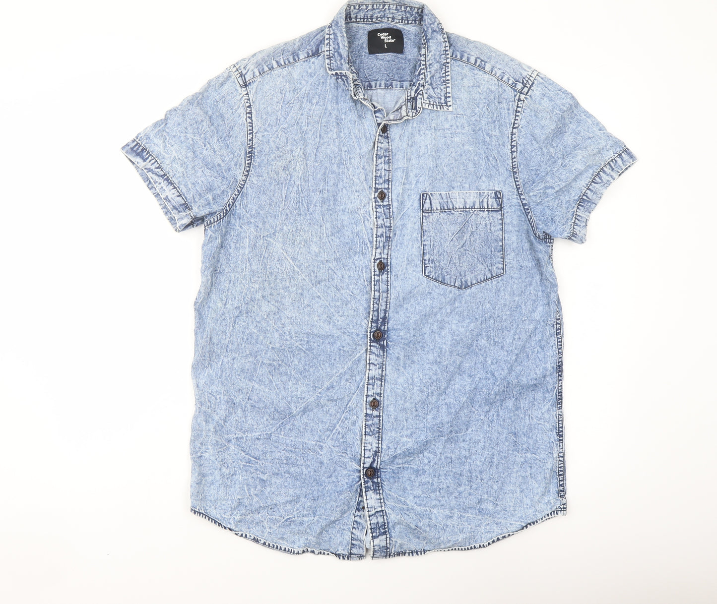 Cedar Wood State Mens Blue Cotton Button-Up Size L Collared Button