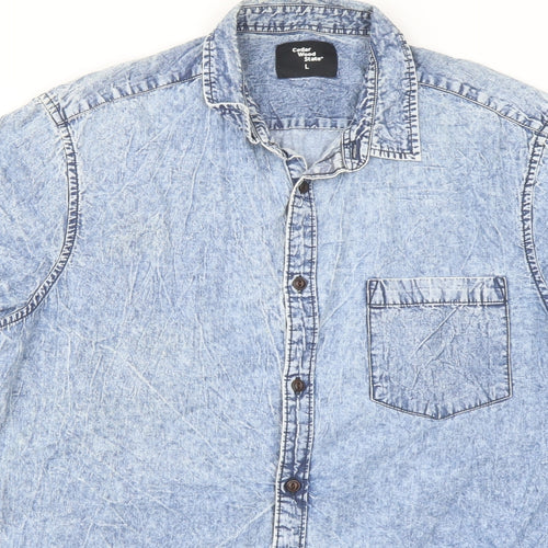 Cedar Wood State Mens Blue Cotton Button-Up Size L Collared Button