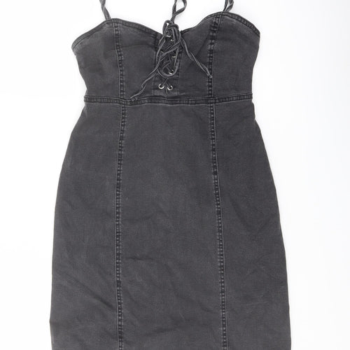 Denim & Co. Womens Grey Cotton Mini Size 8 Sweetheart Zip