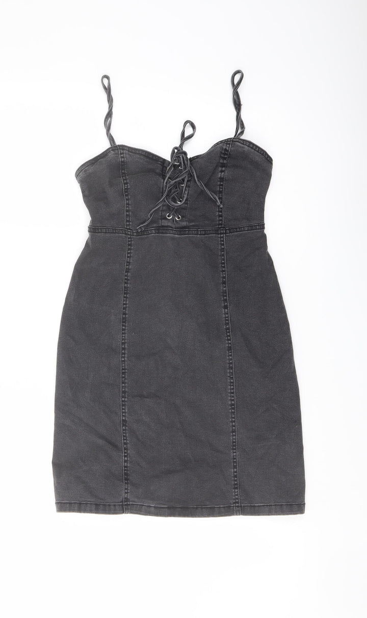 Denim & Co. Womens Grey Cotton Mini Size 8 Sweetheart Zip