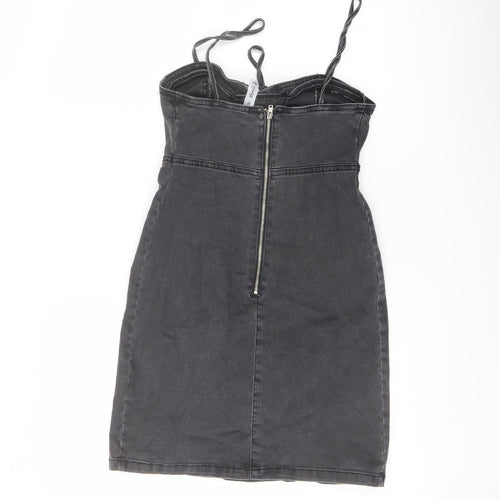 Denim & Co. Womens Grey Cotton Mini Size 8 Sweetheart Zip