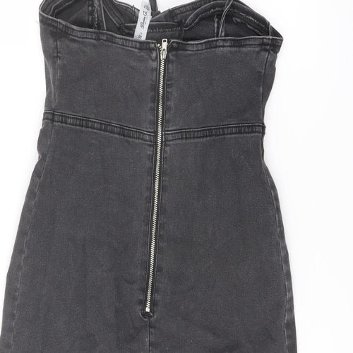 Denim & Co. Womens Grey Cotton Mini Size 8 Sweetheart Zip