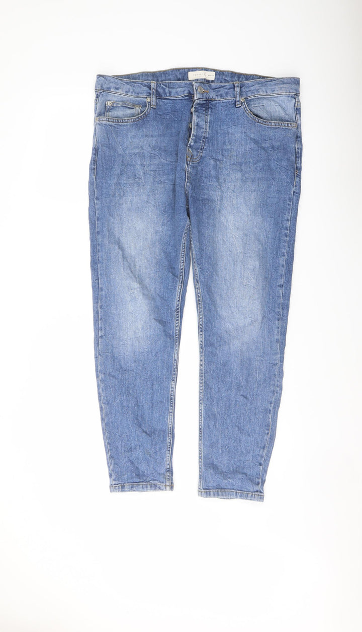 Topman Mens Blue Cotton Skinny Jeans Size 36 in L30 in Regular Button